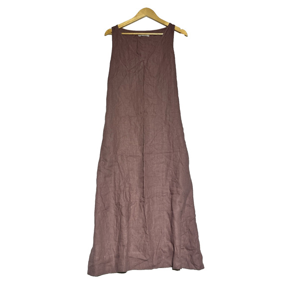 American Giant Linen Tie Dress Large Twilight Mauve Midi Shift Sleeveless A Line - Picture 1 of 8